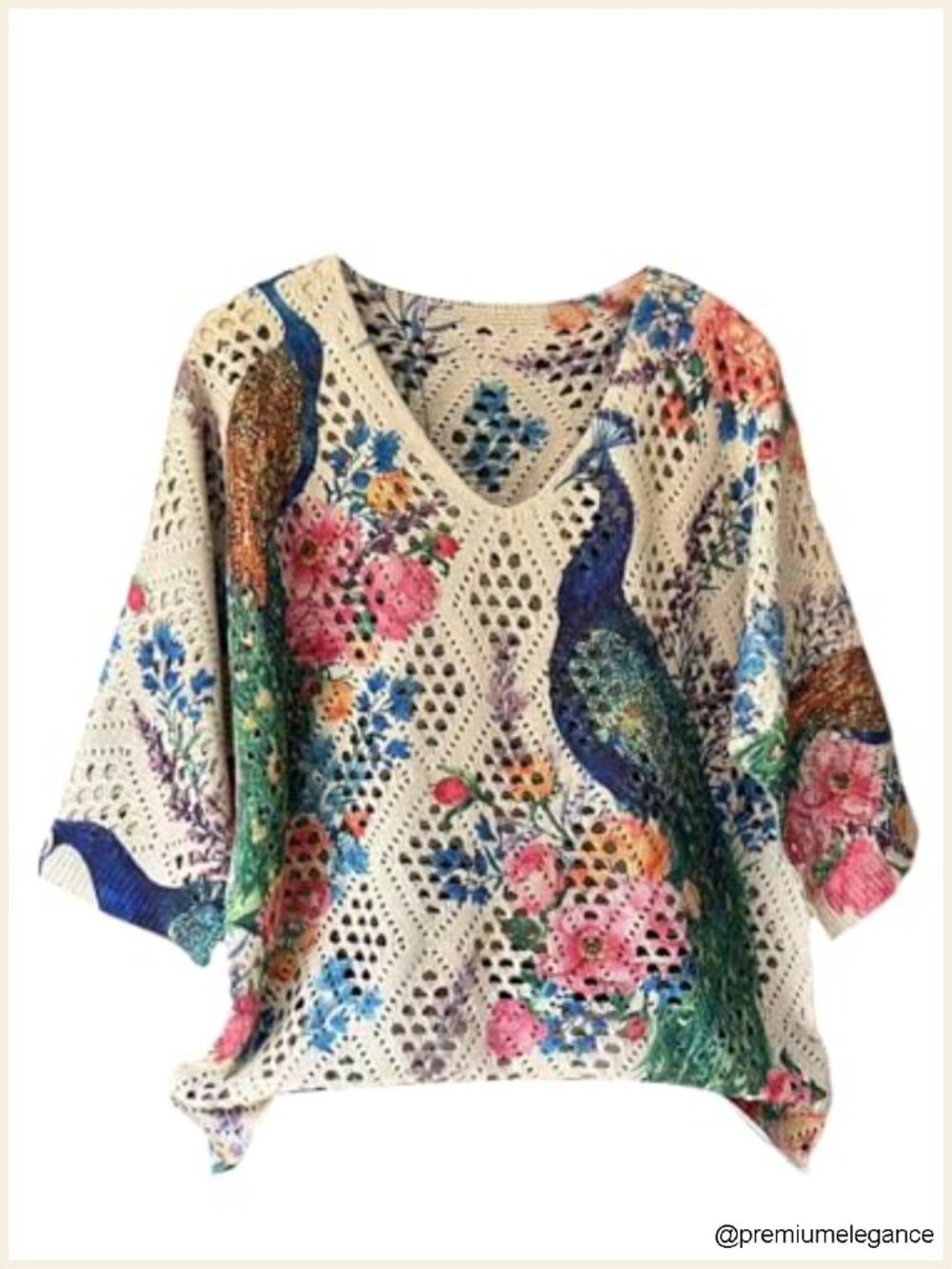 Crochet Beach Summer Sweater 3/4 Length Sleeve Boho Off The Shoulder Pullover